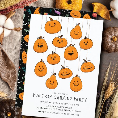 Cute Jack Olantern Pumpkin Carving Halloween Invitation