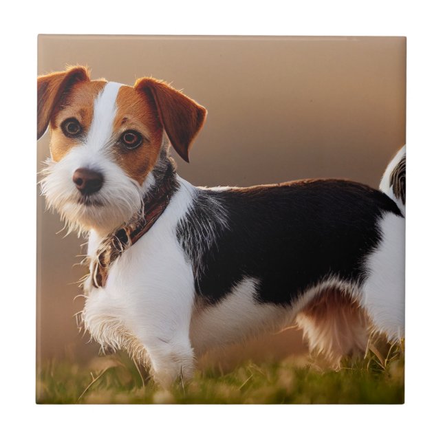 Cute Jack Russel Terrier Dog Photograph Ceramic Tile (Front)