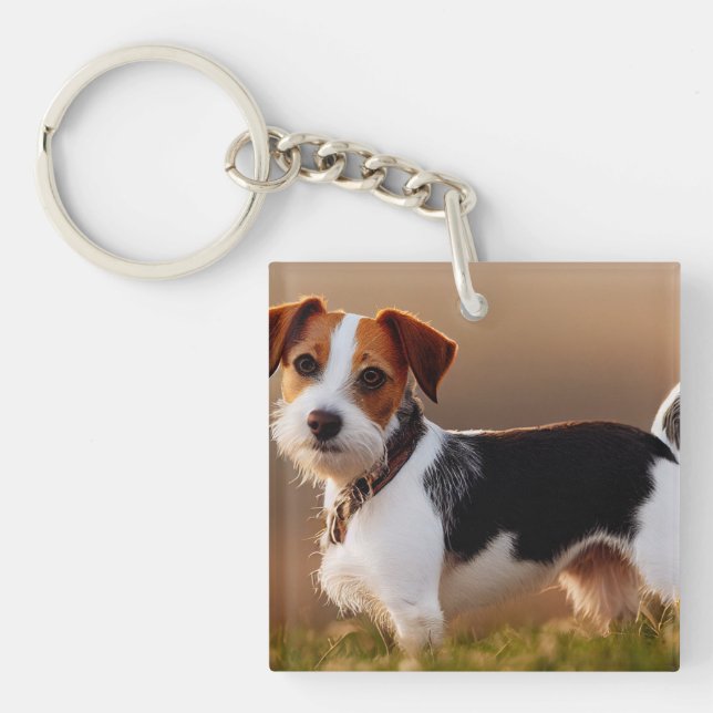 Cute Jack Russel Terrier Dog Photograph Keychain (Front)