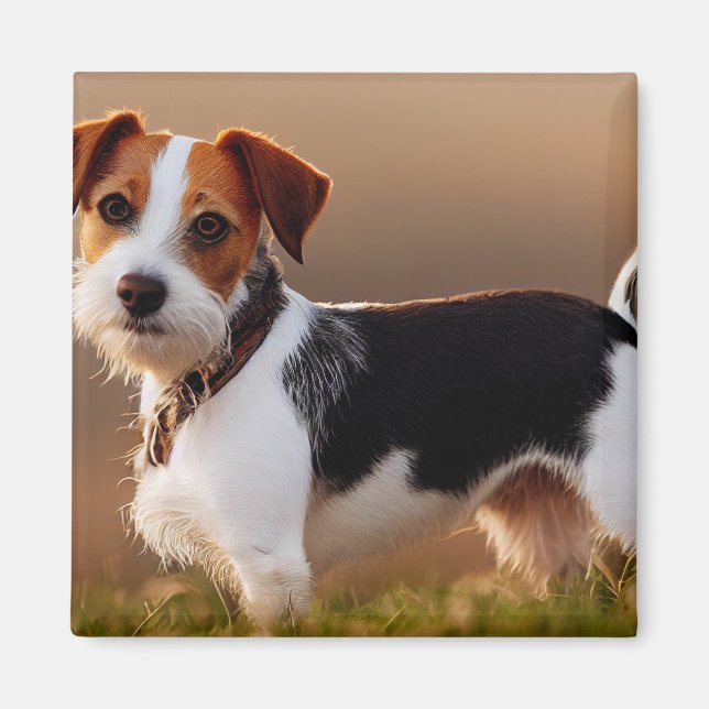 Cute Jack Russel Terrier Dog Photograph Magnet (Front)