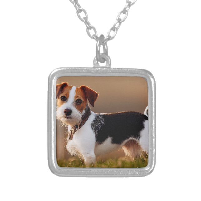 Cute Jack Russel Terrier Dog Photograph Silver Plated Necklace (Front)