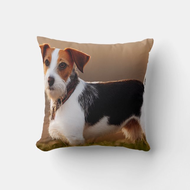 Cute Jack Russel Terrier Dog Photograph Throw Pillow (Front)