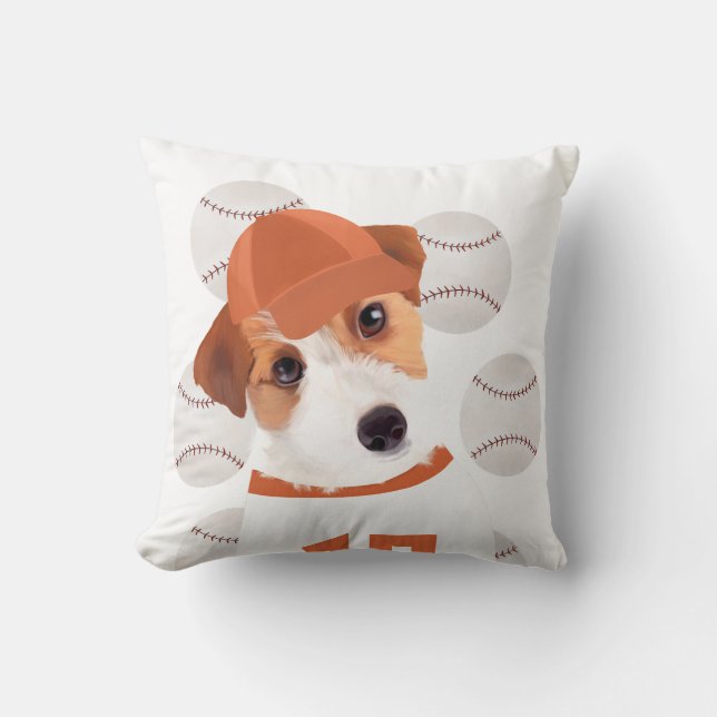Cute Jack Russell Dog Baseball Jersey and Balls  Throw Pillow (Front)