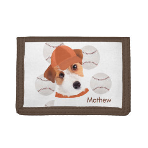 Cute Jack Russell Dog Baseball Jersey and Balls Trifold Wallet