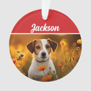 Cute Jack Russell Dog Holiday Christmas Photo Ornament