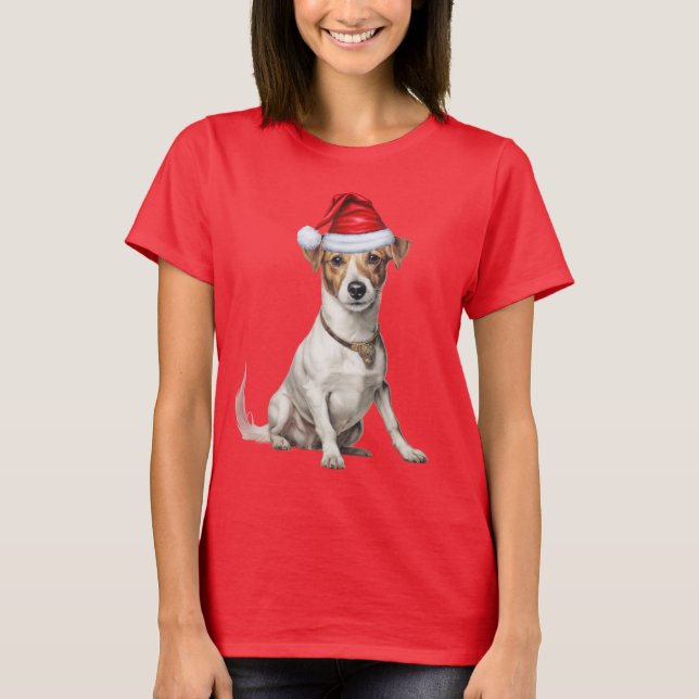 Cute Jack Russell Dog Lover Funny Christmas T-Shirt (Front)