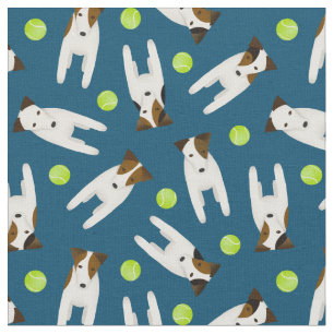 cute Jack Russell dogs with tennis balls any color Fabric
