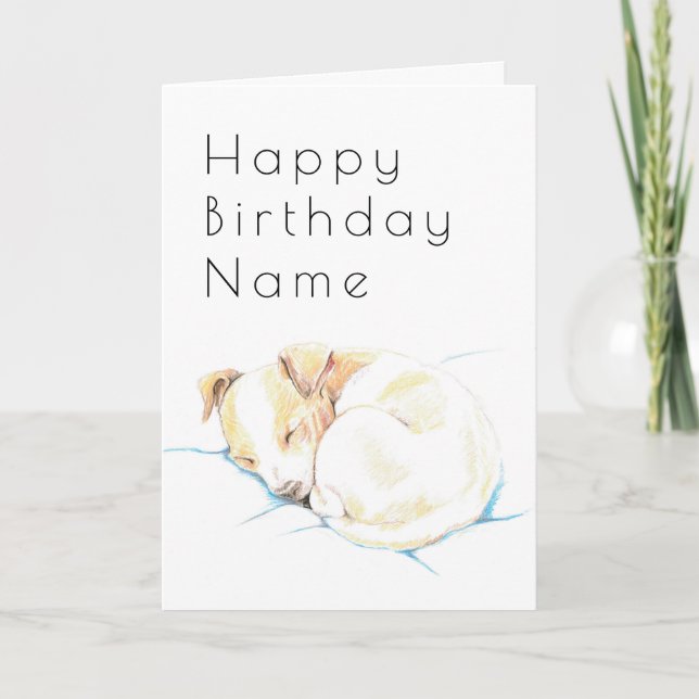 Cute Jack Russell Puppy White Art Deco Birthday Card (Front)
