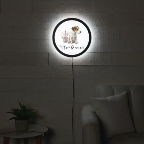Cute Jack Russell puppy with rattle quote be brave LED Sign