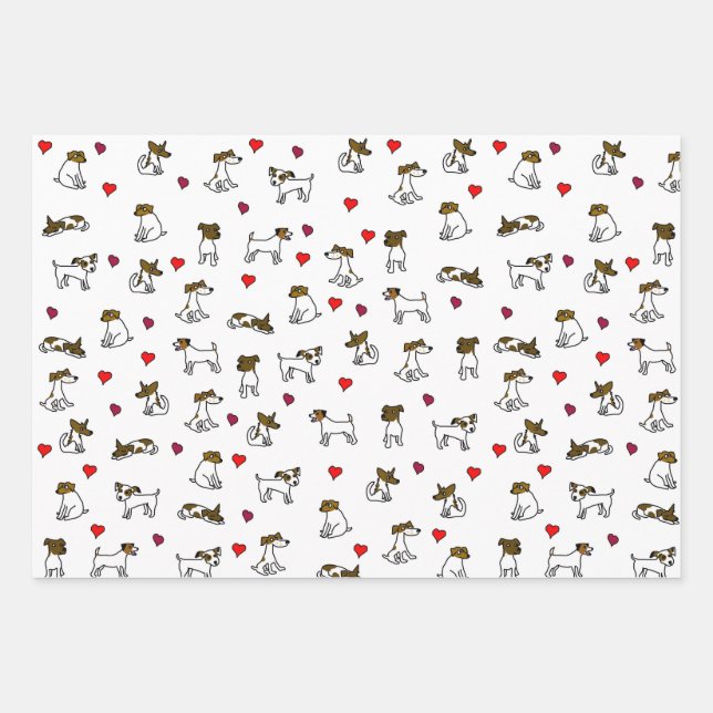 Cute Jack Russell Terrier Cartoon Gift Wrap Set (Front)