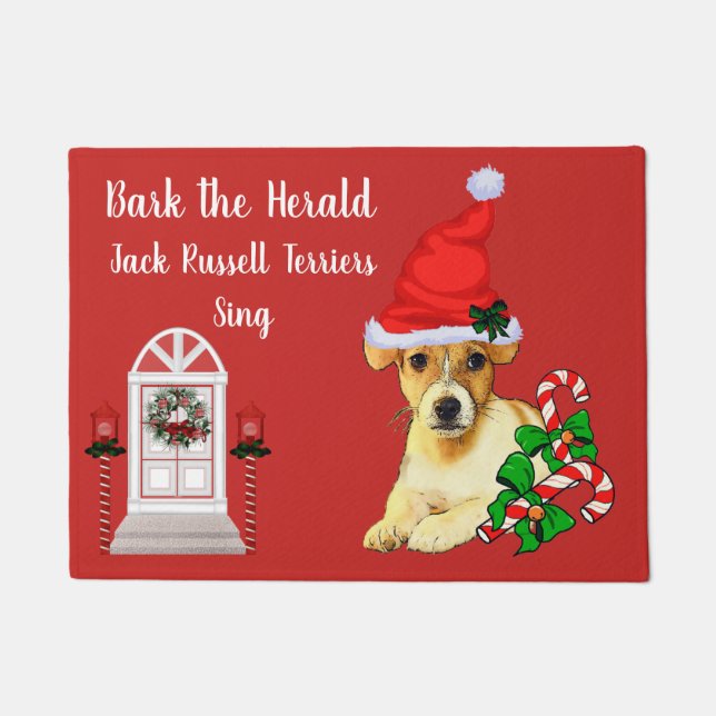 Cute Jack Russell Terrier Christmas Doormat (Front)