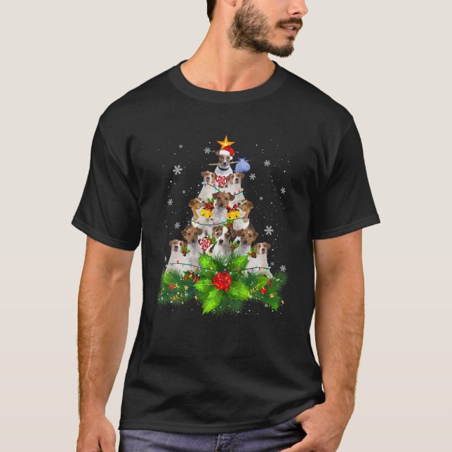 Cute Jack Russell Terrier Dog Christmas Tree Gift T-Shirt (Front)