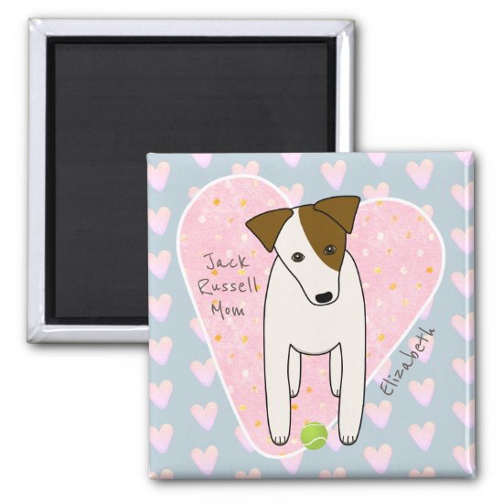 Cute Jack Russell Terrier dog mom pink hearts blue Magnet