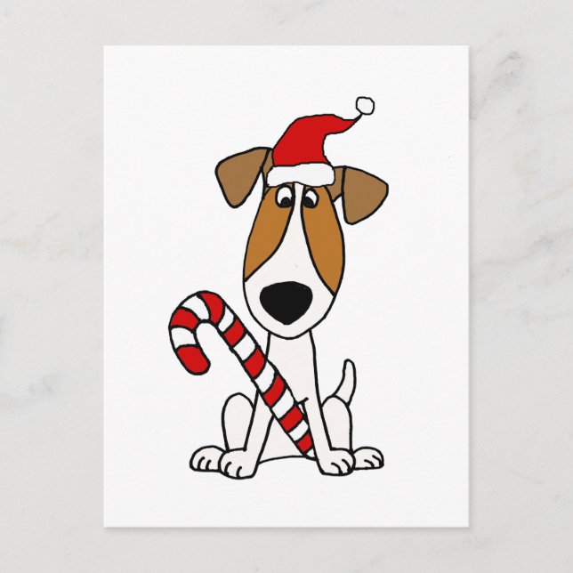 Cute Jack Russell Terrier in Santa Hat Christmas Postcard (Front)