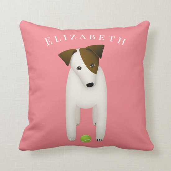 cute Jack Russell Terrier w head tilt tennis ball Throw Pillow