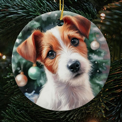 Cute Jack Russell Terrier Watercolor Christmas Ceramic Ornament