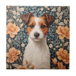 Cute Jack Russell Terrier William Morris Inspired Ceramic Tile