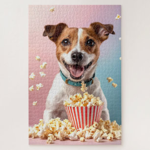 Cute Jack Russell Terrier With Popcorn Jigsaw Puzzle