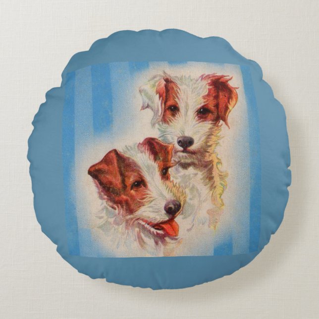 CUTE Jack Russell terriers illustration Round Pillow (Front)