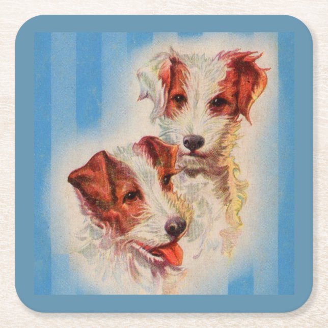 CUTE Jack Russell terriers illustration Square Paper Coaster (Front)