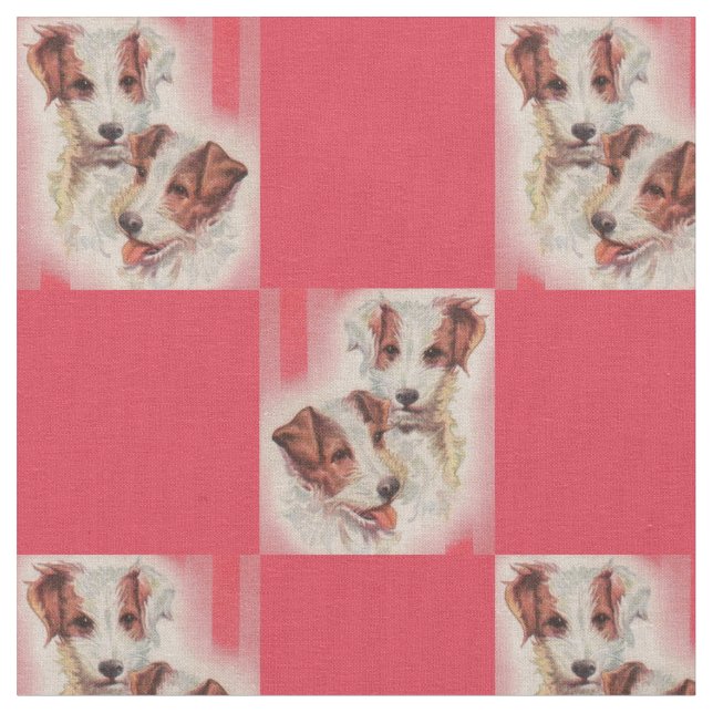 CUTE Jack Russell terriers print Fabric (Close Up)