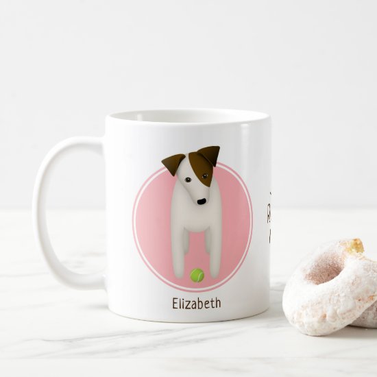 Cute Jack Russell w tennis ball dog mom pink Coffee Mug