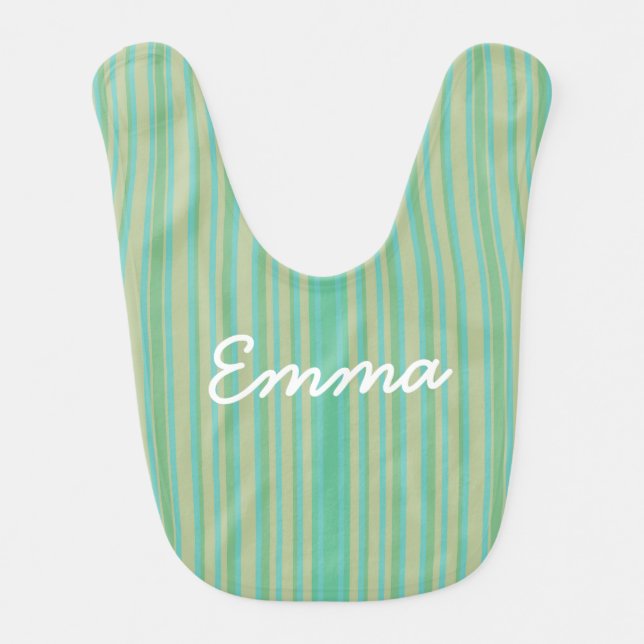 Cute Jade Green Striped Baby Bib (Front)