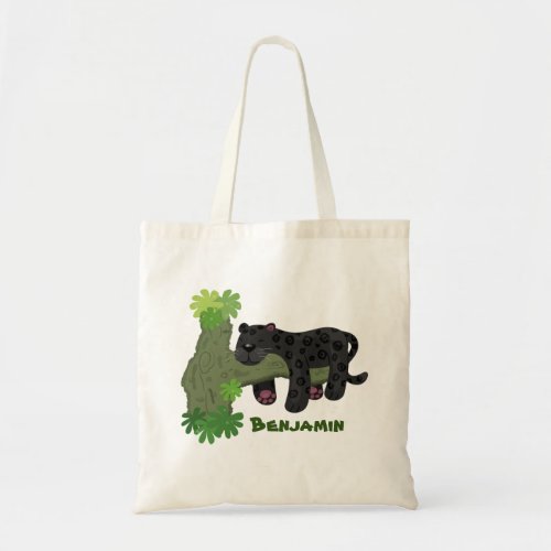 Cute jaguar black panther cartoon illustration tote bag