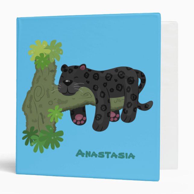 Cute jaguar black panther cat cartoon illustration 3 ring binder (Front/Inside)