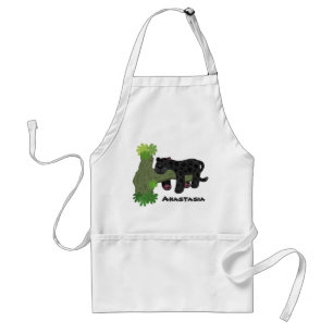Cute jaguar black panther cat cartoon illustration adult apron