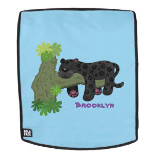 Cute jaguar black panther cat cartoon illustration backpack