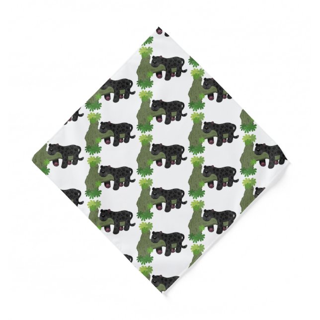 Cute jaguar black panther cat cartoon illustration bandana (Front)