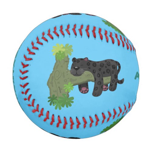 Cute jaguar black panther cat cartoon illustration baseball