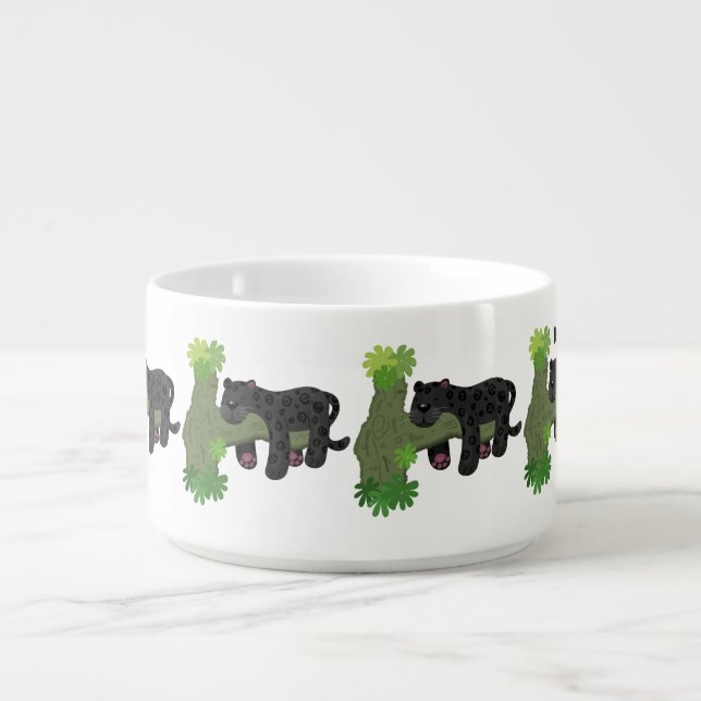 Cute jaguar black panther cat cartoon illustration bowl (Center)