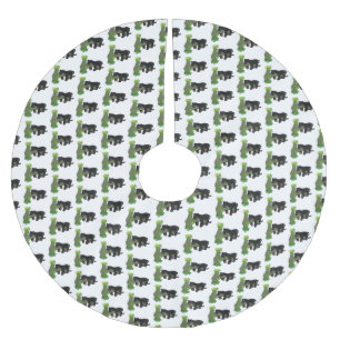 Cute jaguar black panther cat cartoon illustration brushed polyester tree skirt