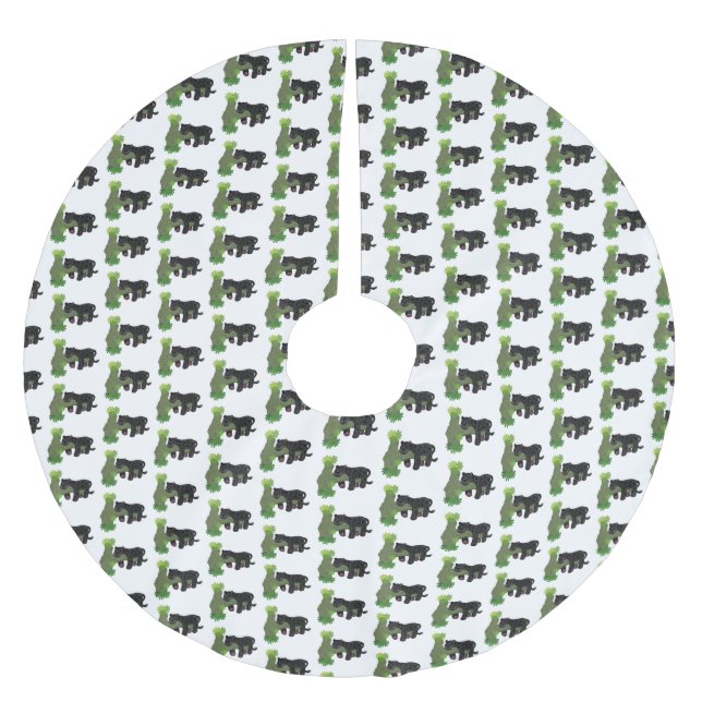 Cute jaguar black panther cat cartoon illustration brushed polyester tree skirt (Front)