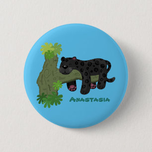 Cute jaguar black panther cat cartoon illustration button