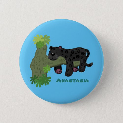 Cute jaguar black panther cat cartoon illustration button