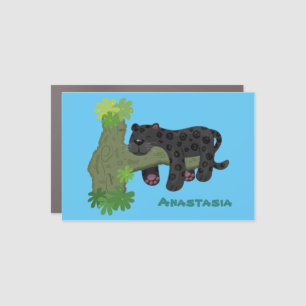 Cute jaguar black panther cat cartoon illustration car magnet