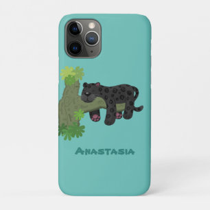 Cute jaguar black panther cat cartoon illustration iPhone 11 pro case