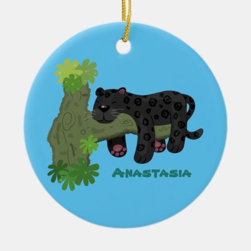 Cute jaguar black panther cat cartoon illustration ceramic ornament