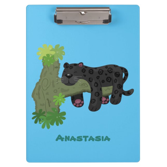 Cute jaguar black panther cat cartoon illustration clipboard (Front)