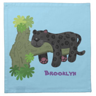 Cute jaguar black panther cat cartoon illustration cloth napkin