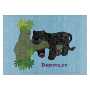 Cute jaguar black panther cat cartoon illustration cutting board