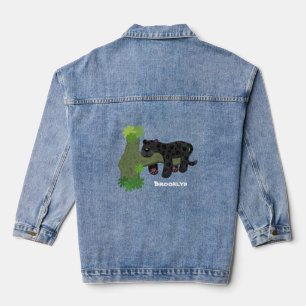 Cute jaguar black panther cat cartoon illustration denim jacket