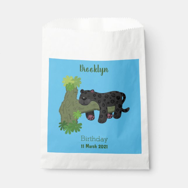 Cute jaguar black panther cat cartoon illustration favor bag (Front)