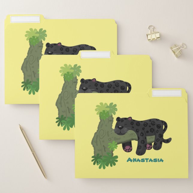 Cute jaguar black panther cat cartoon illustration file folder (Set)