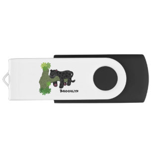 Cute jaguar black panther cat cartoon illustration flash drive