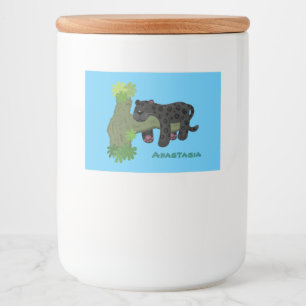 Cute jaguar black panther cat cartoon illustration food label