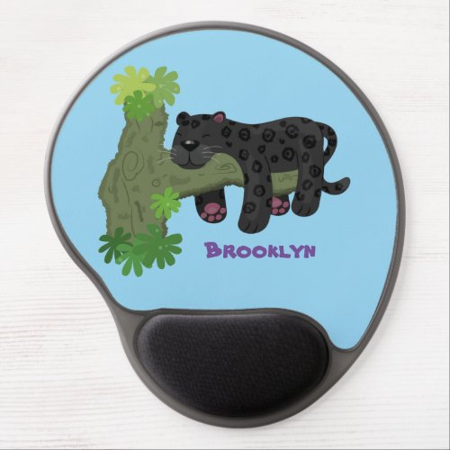 Cute jaguar black panther cat cartoon illustration gel mouse pad